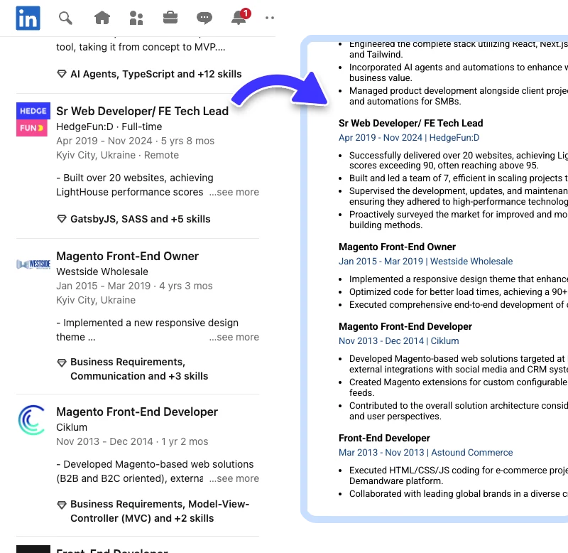 LinkedIn Resume Builder Preview